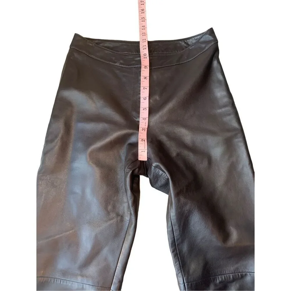 Caché Y2K 100% Brown Leather Straight Leg Pants - Picture 8 of 11